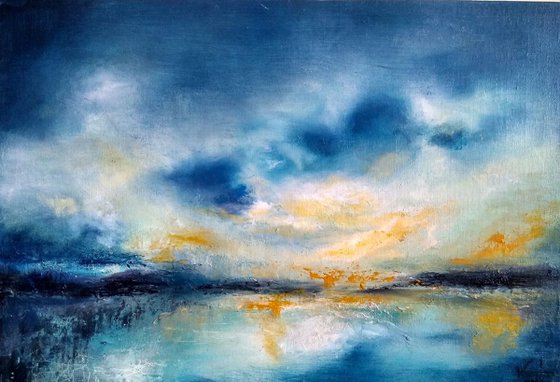 Seeking Solace.43 x60 cm Blue contemporary atmospheric abstract