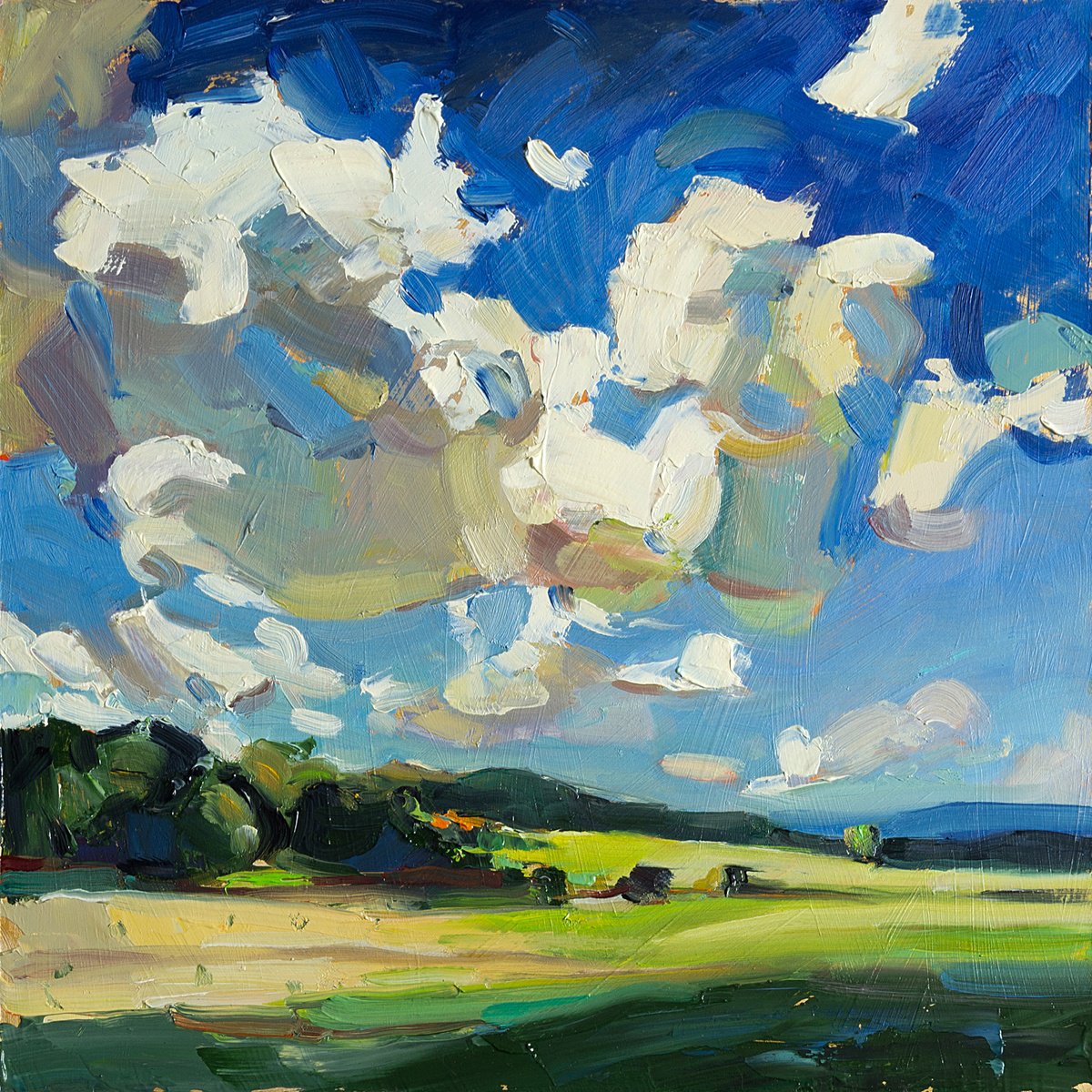 Impressionistic Landscape Oil Painting By Daria Zavadenko, 12 X 12, Cloud Waltz, Original Artwork