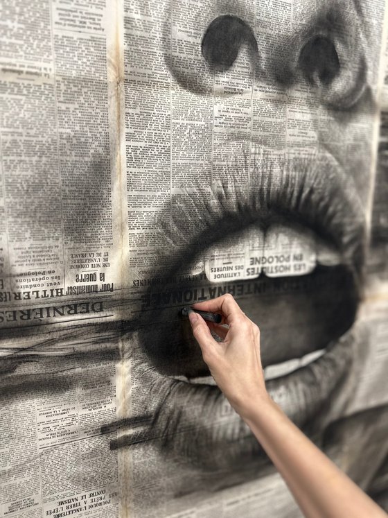 Large Concept Portrait on Vintage Newspapers