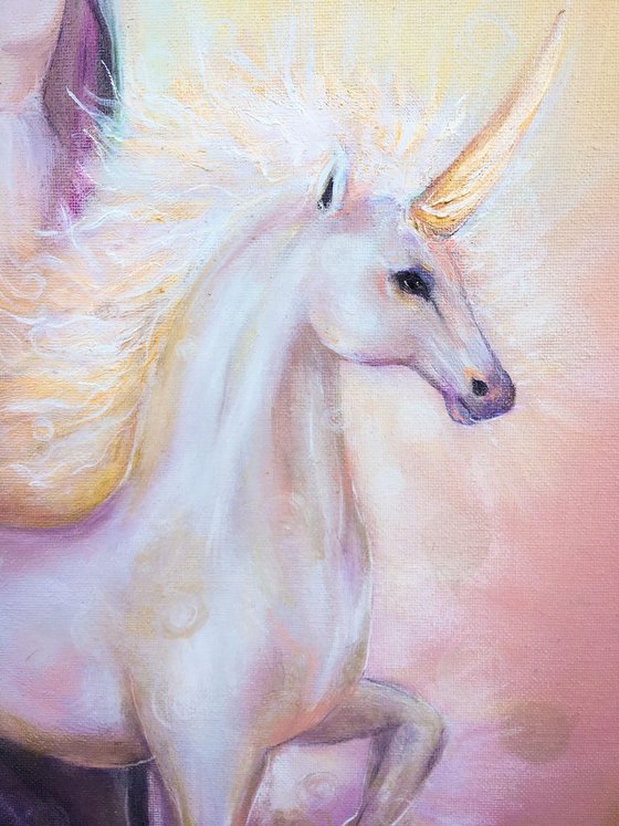 Princess And Unicorn - original intuitive magical fantasy oil art painting on stretched canvas