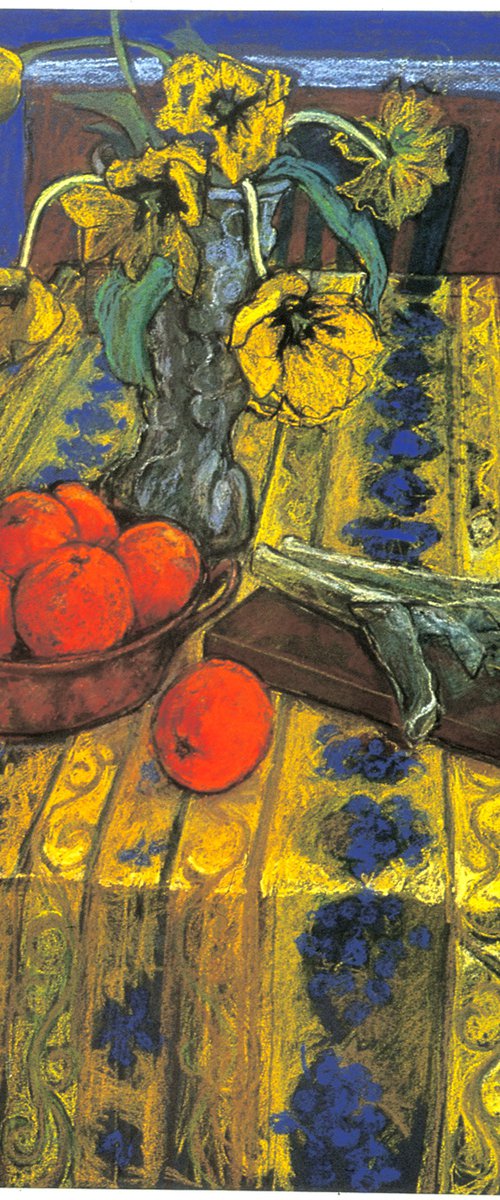 French Tablecloth and oranges by Patricia Clements