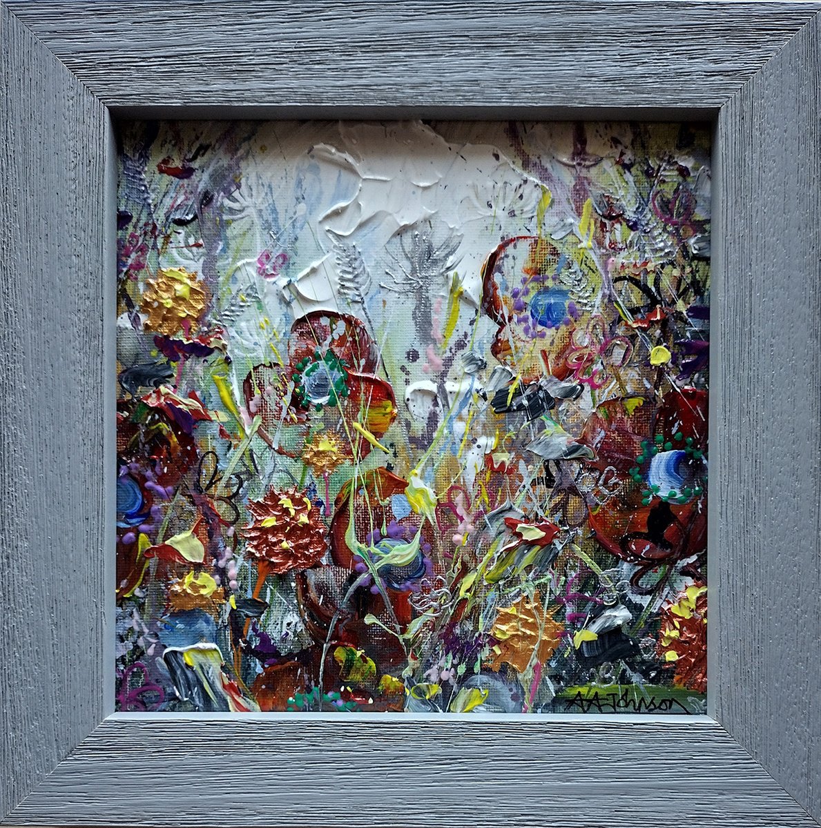 Botanical Acrylic Painting By Andrew Alan Johnson, 10 X 10, Flowers In The Fall #1, Original Artwork