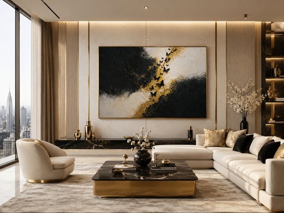 Abstract Gold with Black Butterflies