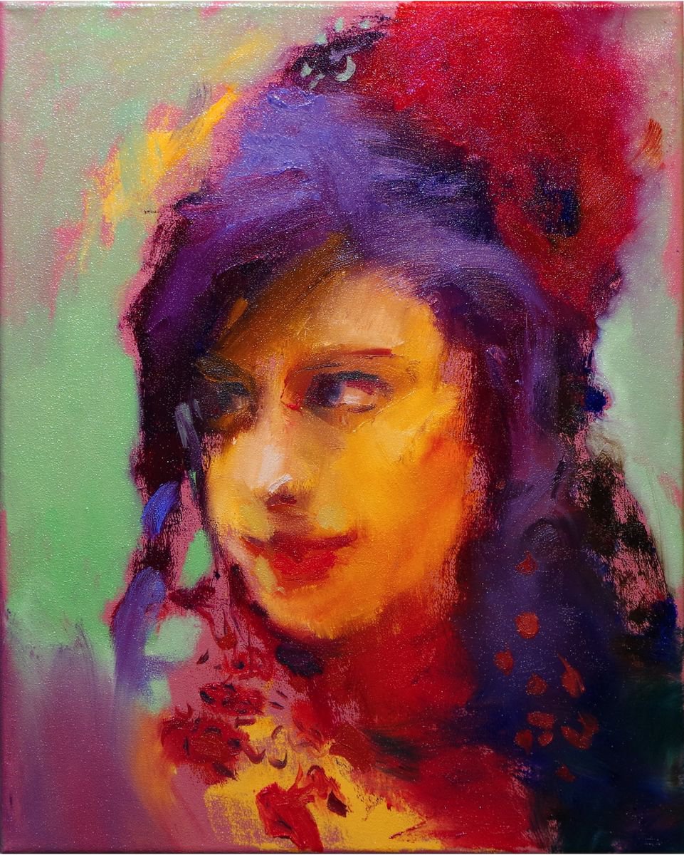 Impressionistic Portrait Oil Painting By Vygandas Doveika, 16 X 20", Portrait Of A Flamenco Dancer, Original Artwork
