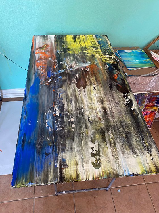 Soul Searching - Original PMS Abstract Acrylic Painting Diptych On Recycled Wood and Wooden Desk Panels - 55" x 54"