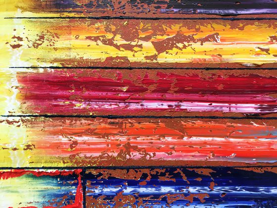 "The Grown-Ups Are Talking" - Original Xt Large PMS Abstract Triptych Oil Paintings On Canvas and Recycled Wood - 76" x 26"