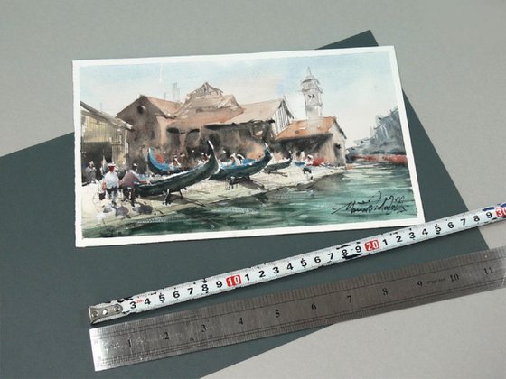 Gondola repair shop, Venice watercolour painting