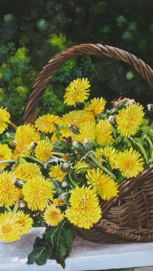 Yellow Dandelions in Basket by Natalia Shaykina