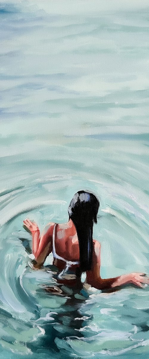 Connection with Water - Swimming Woman in Water Painting by Daria Gerasimova