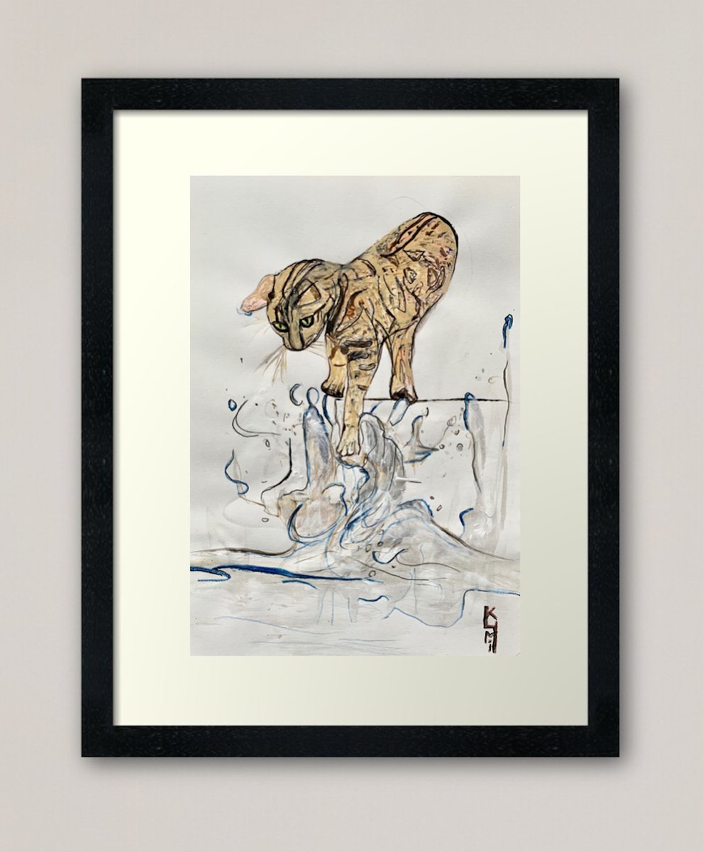 Underwater Animals Painting for Home Decor, Cat Portrait Art Decor, Artfinder Gift Ideas by Kumi Muttu
