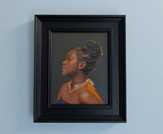 Modern young black woman oil portrait Contemporary Style.