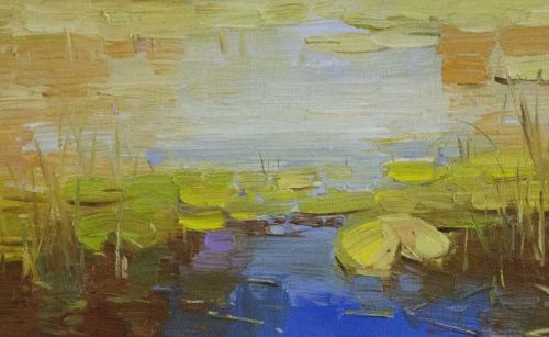 Water lilies  Autumn Palette Original oil Painting Large size Handmade artwork One of a Kind by Vahe Yeremyan