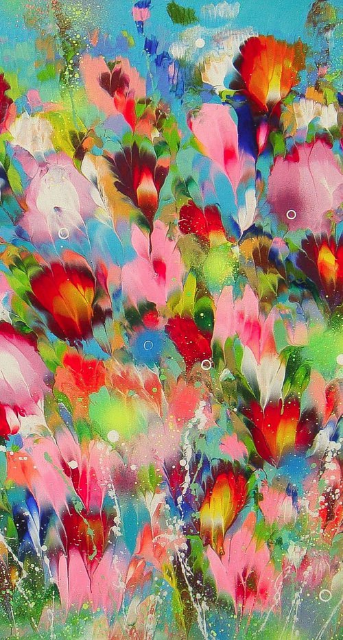 35.5” Spring, Floral Painting by Irini Karpikioti