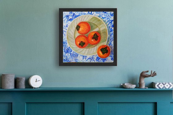 Plated Persimmons on Table