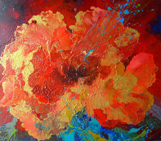 "Red flower" Abstract painting  80 x 70cm....(32 x 28")
