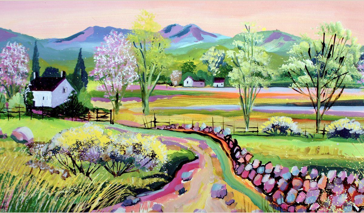 Impressionistic Landscape Acrylic Painting By Julia Rigby, 23 X 13", Footpath, Original Artwork