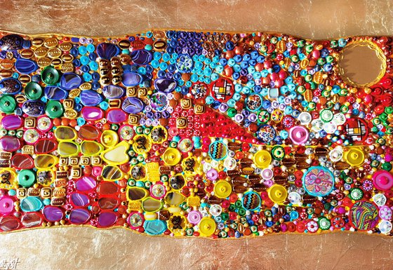 Summer in Spain - Abstract wall sculpture from precious stones. Colorful mosaic art