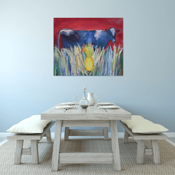 Cow with pineapple