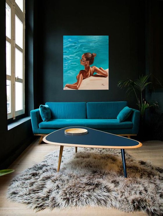 " PERFECT BLUE ... " SEA original painting  GIFT MODERN URBAN ART OFFICE ART DECOR HOME DECOR GIFT IDEA