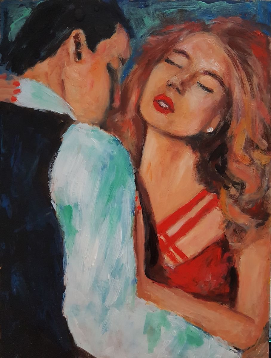 Impressionistic Portrait Acrylic Painting By Els Driesen, 12 X 16, Love, Original Artwork