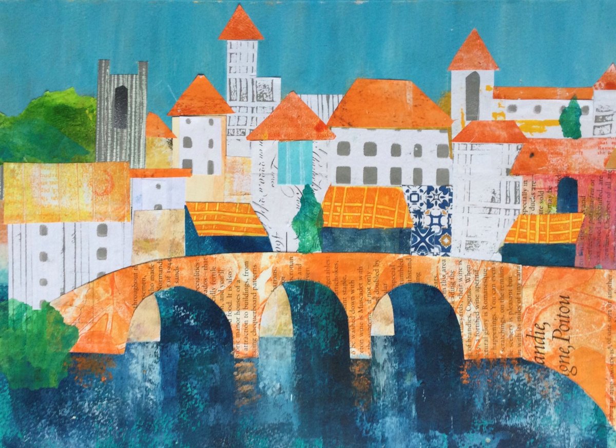 Abstract Cityscapes Collage By Dee Evans, 20 X 16, Ponte Romano, Original Artwork