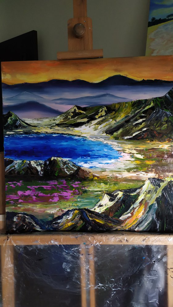 Wonderful view, original landscape mountains, lake oil painting, Gift, home decor