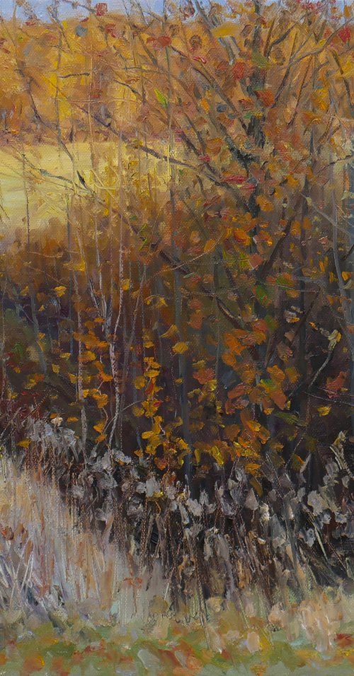 October - sunny autumn landscape painting by Nikolay Dmitriev