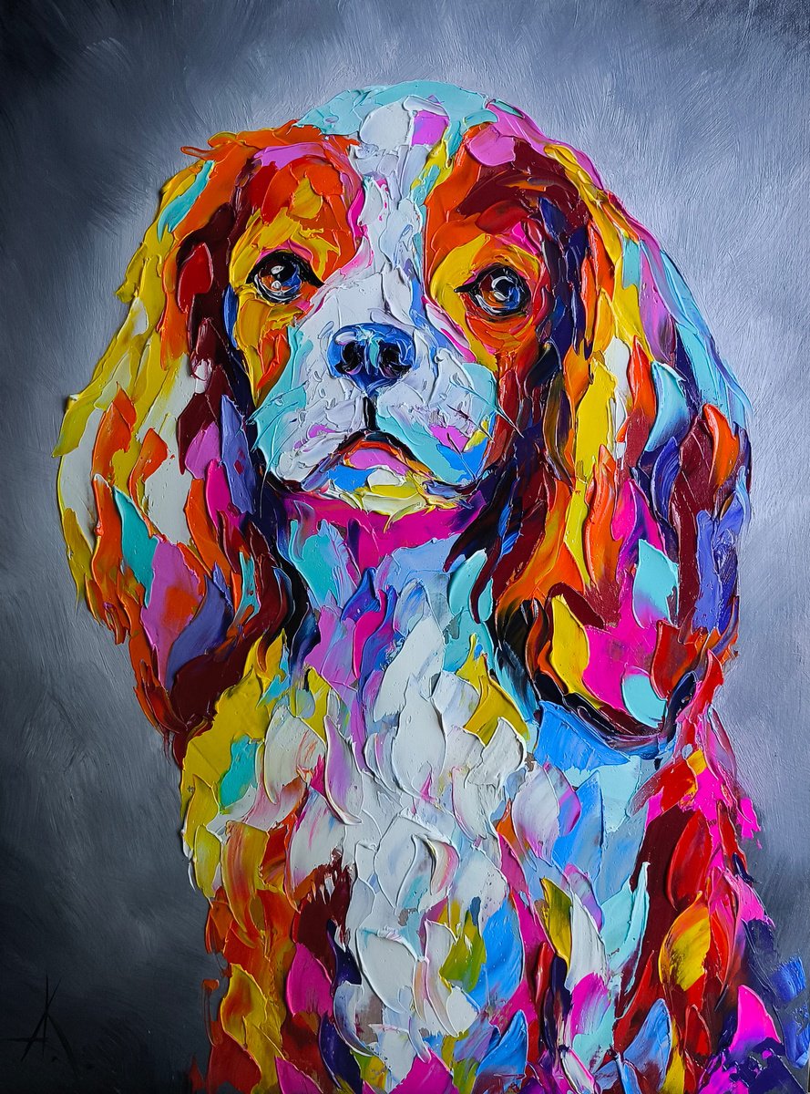 Impressionistic Animal Oil Painting By Anastasia Kozorez, 12 X 16, Cavalier King Charles Spaniel, Original Artwork