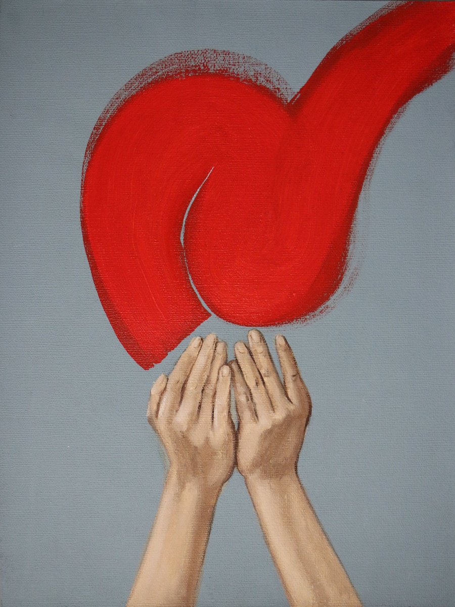 EMOTION- OIL PAINTING, RED LINE, HANDS by Anzhelika Klimina