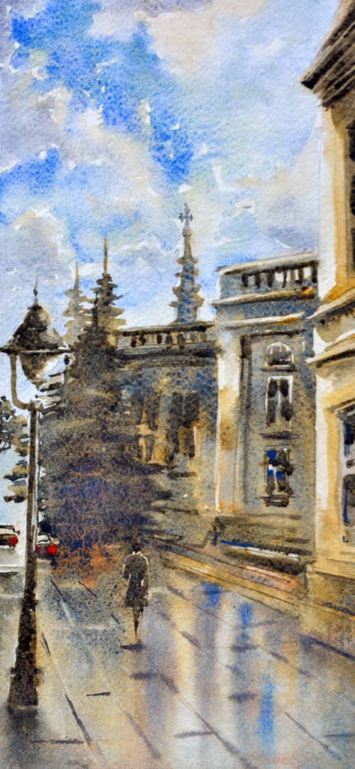 Watercolor of Belgrade Beograd 17x36 cm 2022 by Nenad Kojić watercolorist