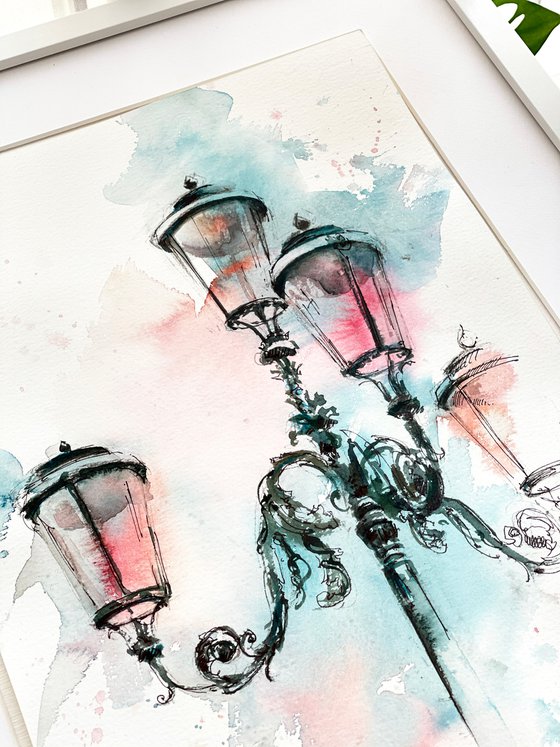 Venice Lanterns - Architecture Sketch Mixed Media