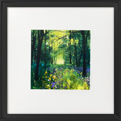 Seasons - Spring Woodland Primroses violet Milkmaids framed by Teresa Tanner