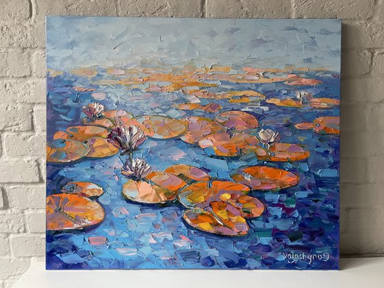 "Lilies on the lake". Water. Lake. Original oil painting.