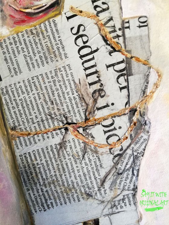 "Fish wrapped in a Newspaper Bag" Original Oil on Canvas Board Painting 12 by 10" (30x25cm)