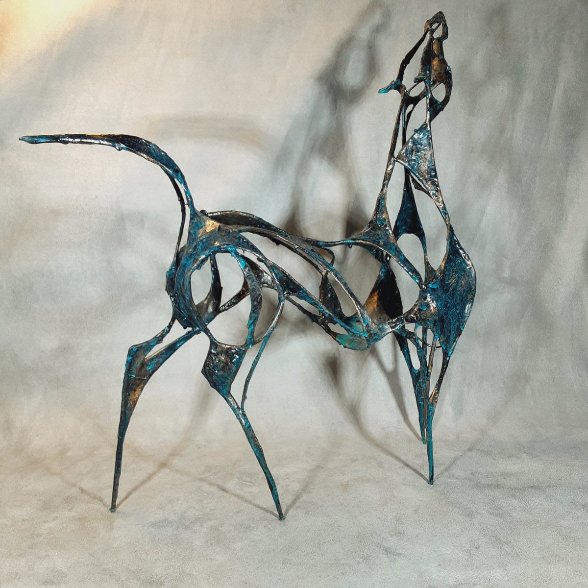 Expressive Animal Sculpture By Linda Hoyle, 13 X 15", Walk Tall, Original Artwork