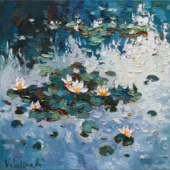 White Water Lilies - Original Oil Painting