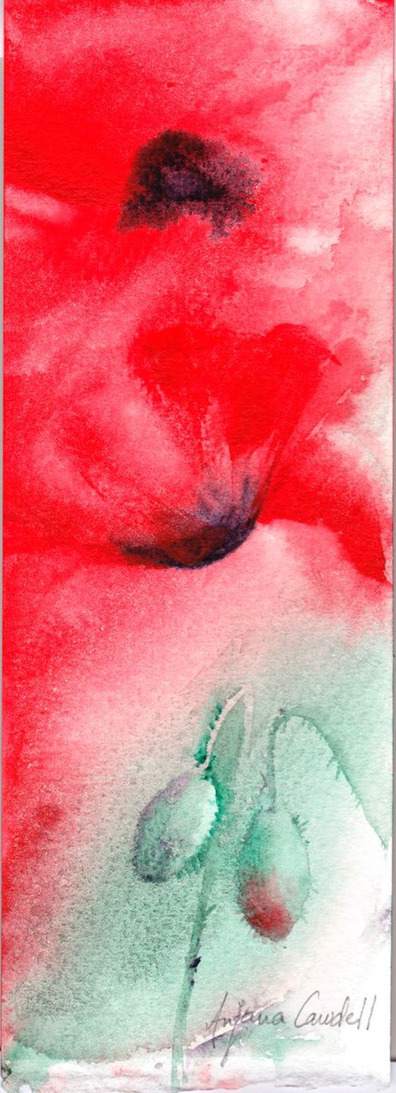 Poppies, Minimalistic Floral painting, Original watercolour painting, Poppies, Red and Green