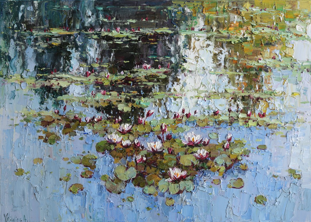 White Water Lilies Pond By Anastasiia Valiulina, 28 X 20, Artwork For Sale On Artfinder