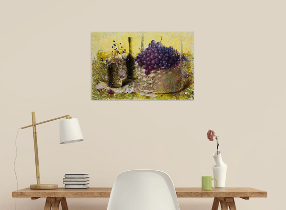 Still Life bottle grape basket