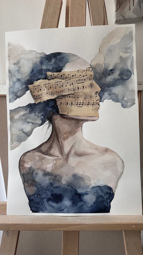 Immersion Blue Sheet Music Abstract Portrait