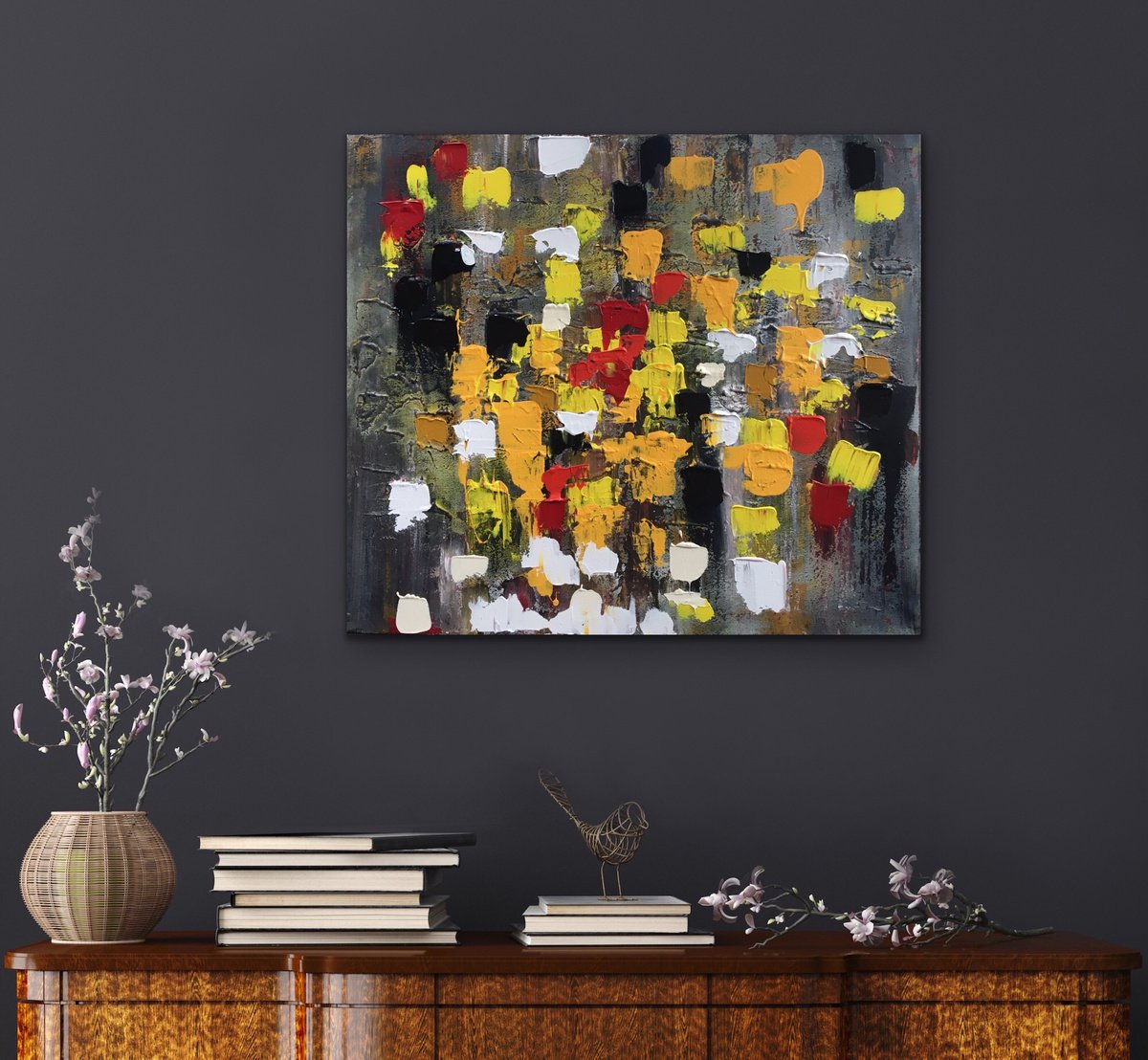Colourful Rain - Square - Medium Size - Ready to Hang up - Abstract by Alessandra Viola
