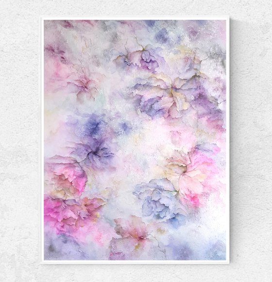 Textured impasto floral painting Сolourful dreams