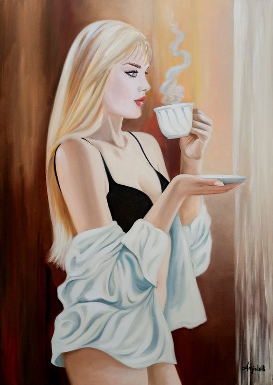 Breakfast - original painting - woman - portrait