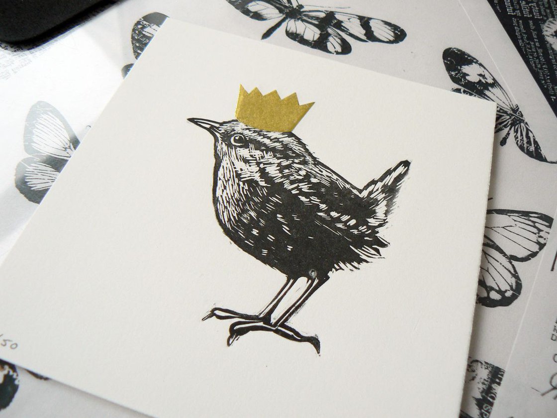 King - wren Linocut by Carolynne Coulson