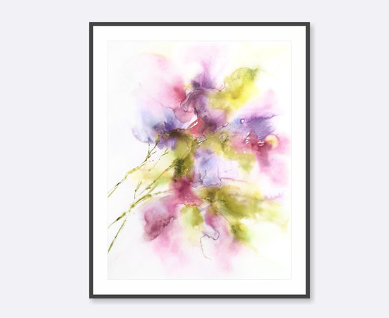 Flowers. Abstract bouquet. Watercolor colorful florals.