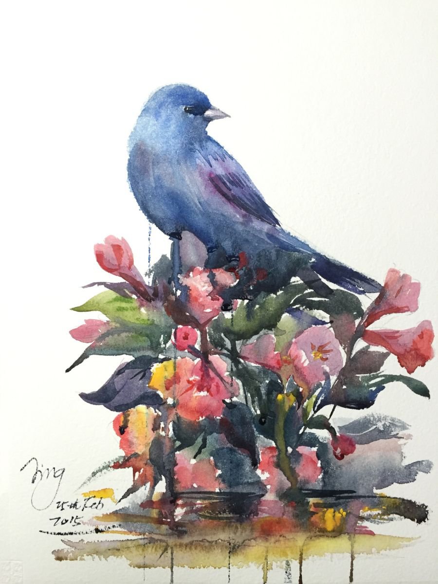 Impressionistic Animal Watercolour By Jing Chen, 11 X 15, Birdie, Original Artwork
