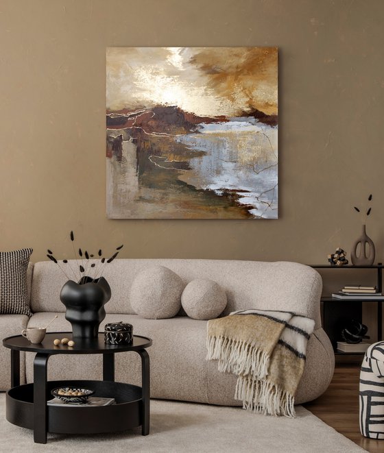 "Canyon 2" Abstract brown beige gold art