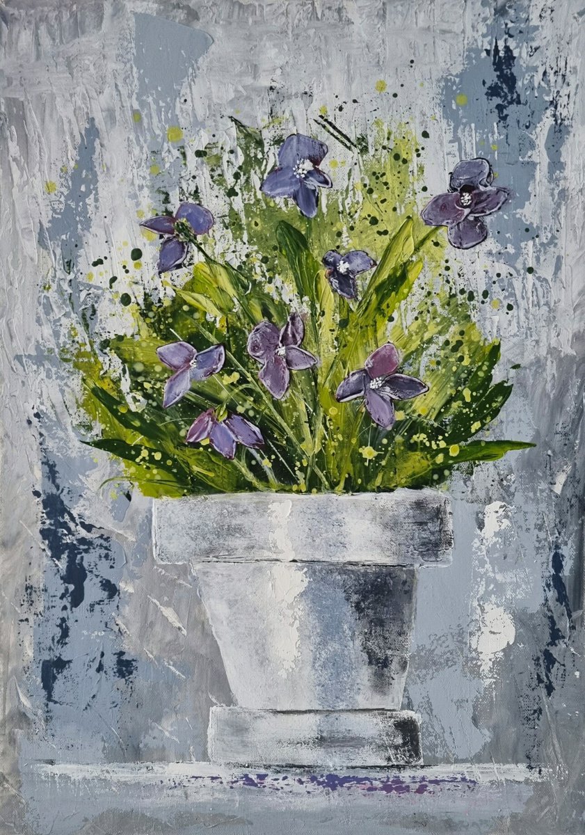 A Pot with Violets by Cinzia Mancini