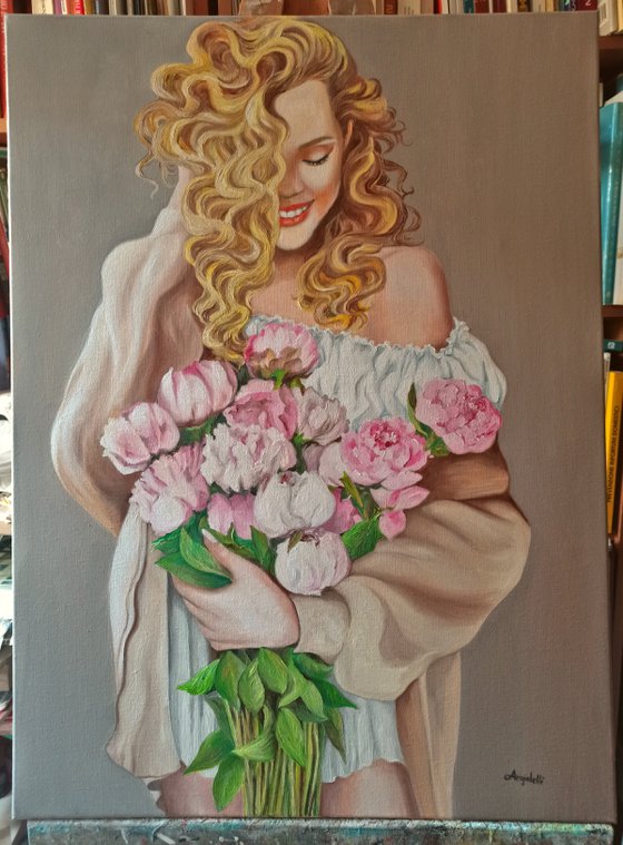 Portrait with peonies