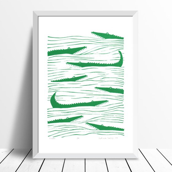 Crocodiles in Green - Framed - FREE UK Delivery